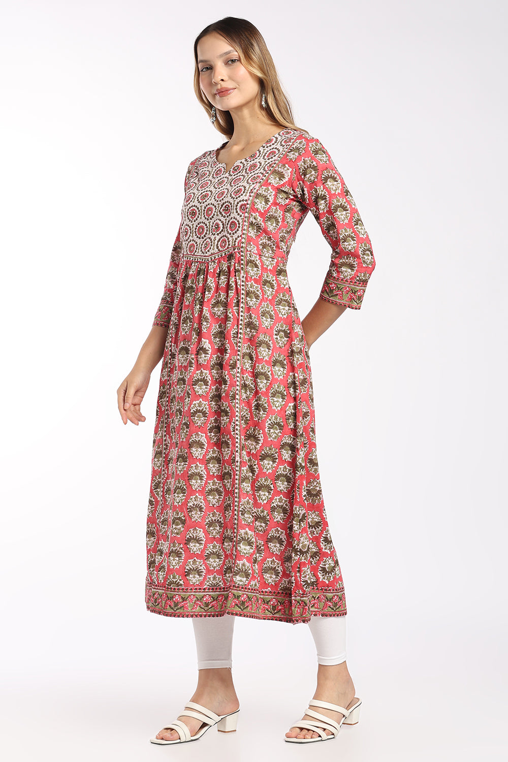 Mythri Women's Cotton Fit & Flare Kurti | Round Neck Yoke Detail Kurti for Women | Regular Fit Casual, Office & Everyday Ethnic Wear - SH29