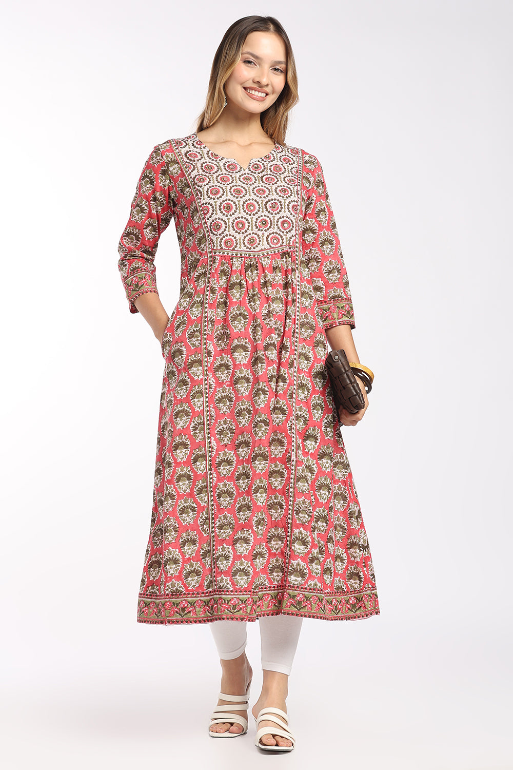 Mythri Women's Cotton Fit & Flare Kurti | Round Neck Yoke Detail Kurti for Women | Regular Fit Casual, Office & Everyday Ethnic Wear - SH29