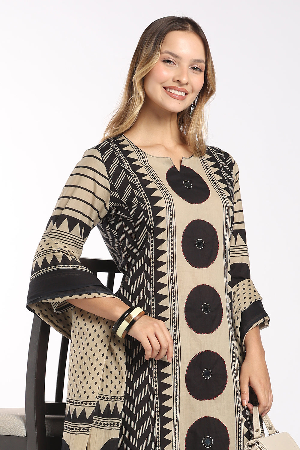 Mythri Women’s Cotton Printed Chudidar Set | 3 Piece Kurta Set with 3/4 Sleeves | Regular Fit Ethnic Suit Set for Daily Office & Casual Wear - 1434