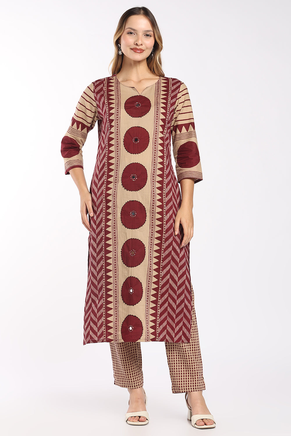 Mythri Women’s Cotton Printed Chudidar Set | 3 Piece Kurta Set with 3/4 Sleeves | Regular Fit Ethnic Suit Set for Daily Office & Casual Wear - 1434