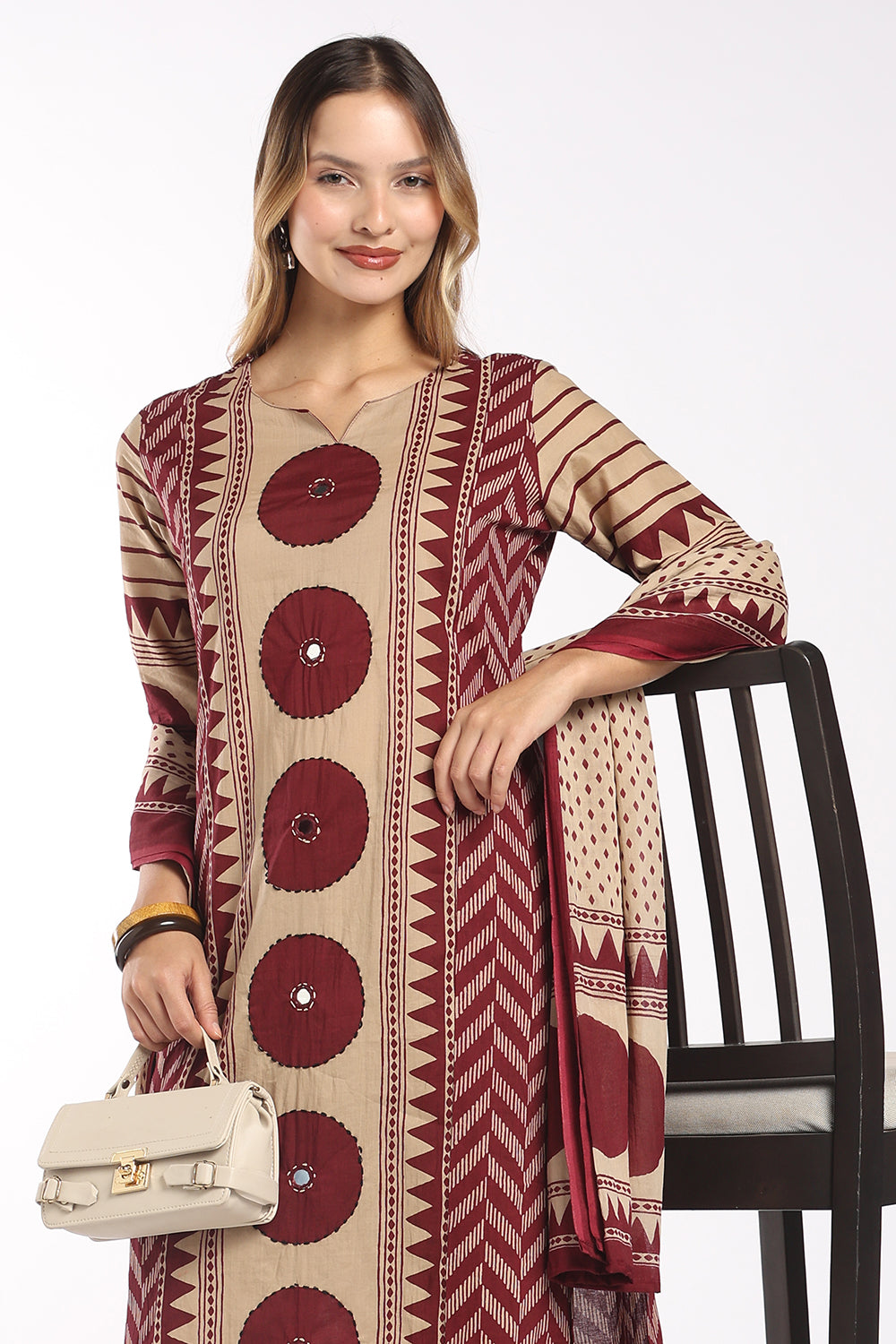 Mythri Women’s Cotton Printed Chudidar Set | 3 Piece Kurta Set with 3/4 Sleeves | Regular Fit Ethnic Suit Set for Daily Office & Casual Wear - 1434
