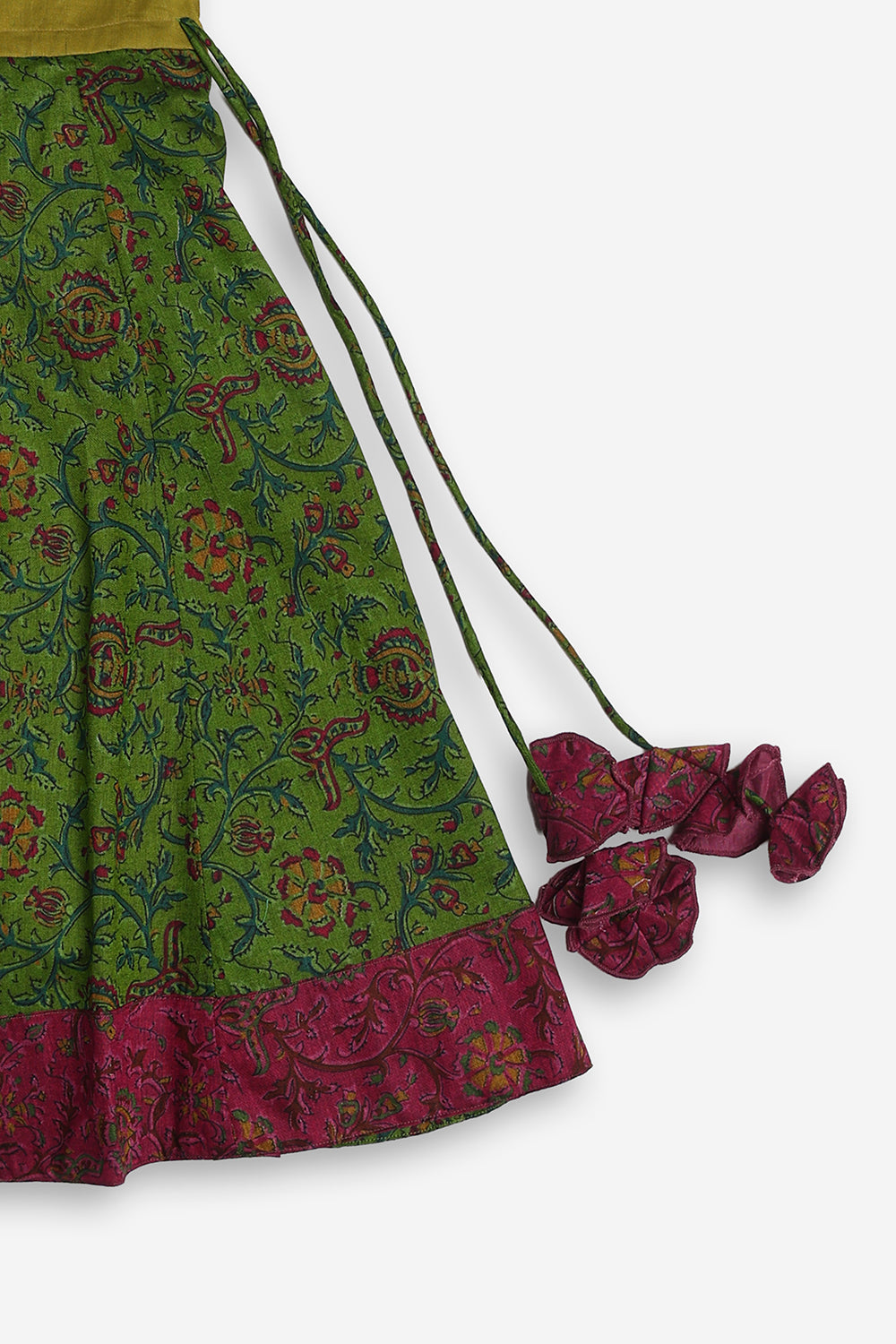 Chittythali Girls Cotton Silk Blend Pavadai Set | Pintuck Sleeve Top with Yoke Patchwork & Kali Skirt | Traditional Ethnic Festive Dress for Girls - PS33