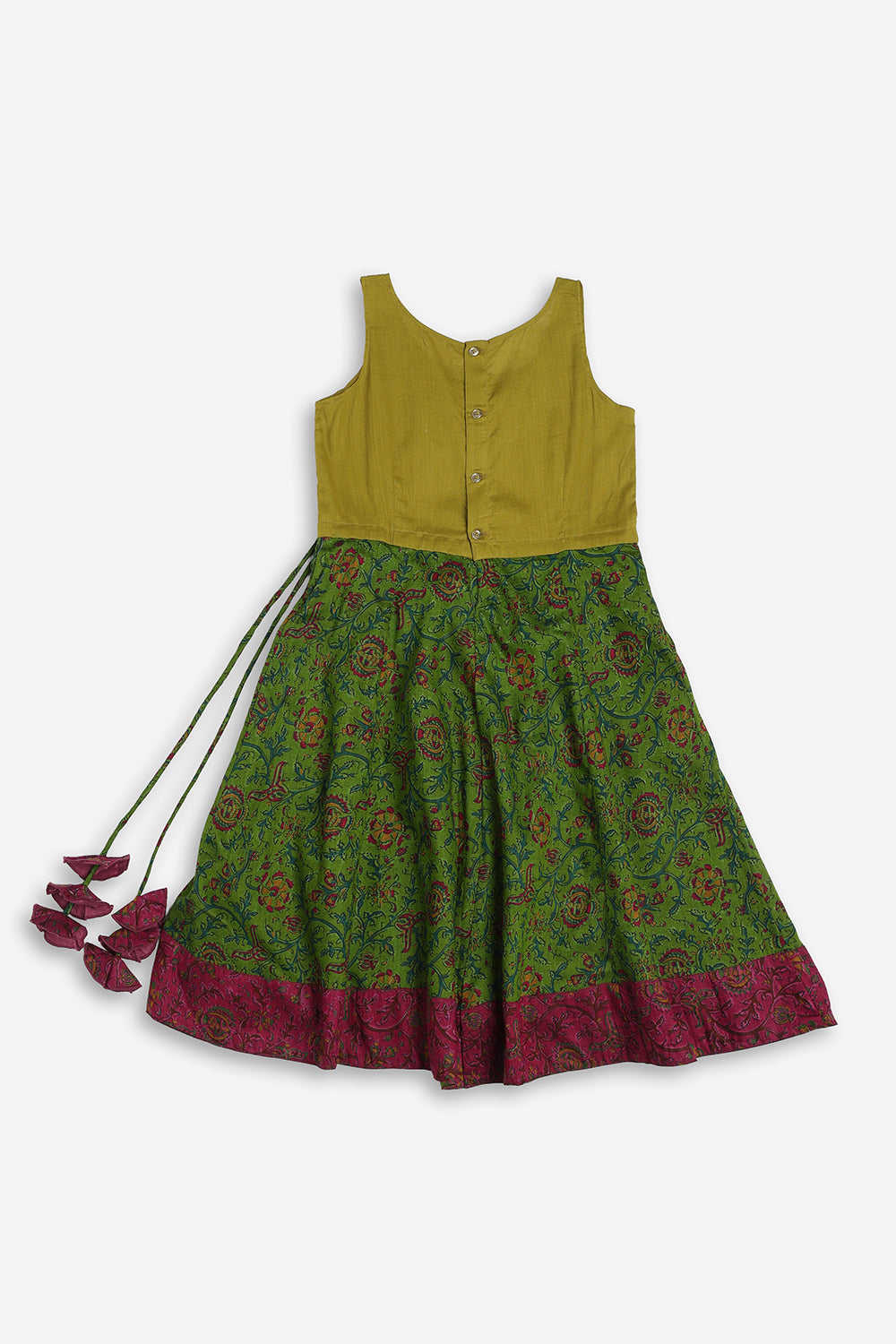 Chittythali Girls Cotton Silk Blend Pavadai Set | Pintuck Sleeve Top with Yoke Patchwork & Kali Skirt | Traditional Ethnic Festive Dress for Girls - PS33