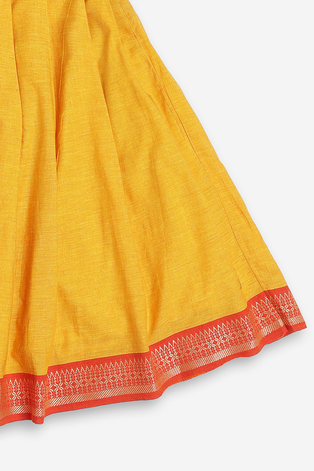 Chittythali Girls Handloom Cotton Pavadai Set | Mangalagiri Style Panelled Tie-Up Top with Knife Pleated Skirt | Traditional Ethnic Dress for Girls - PS93