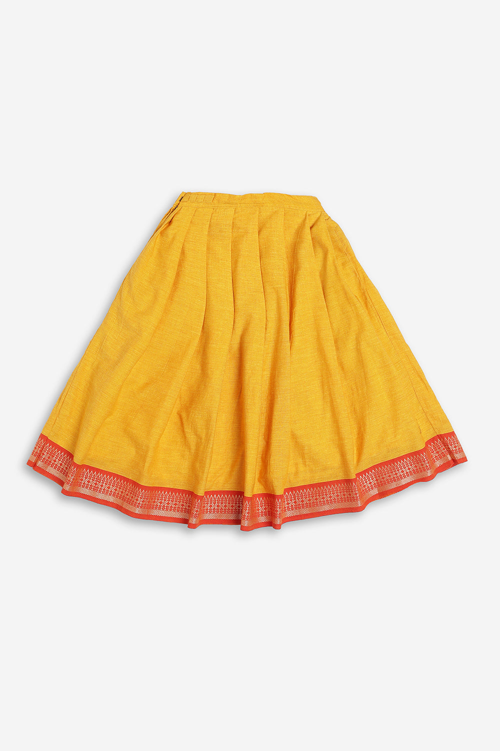 Chittythali Girls Handloom Cotton Pavadai Set | Mangalagiri Style Panelled Tie-Up Top with Knife Pleated Skirt | Traditional Ethnic Dress for Girls - PS93