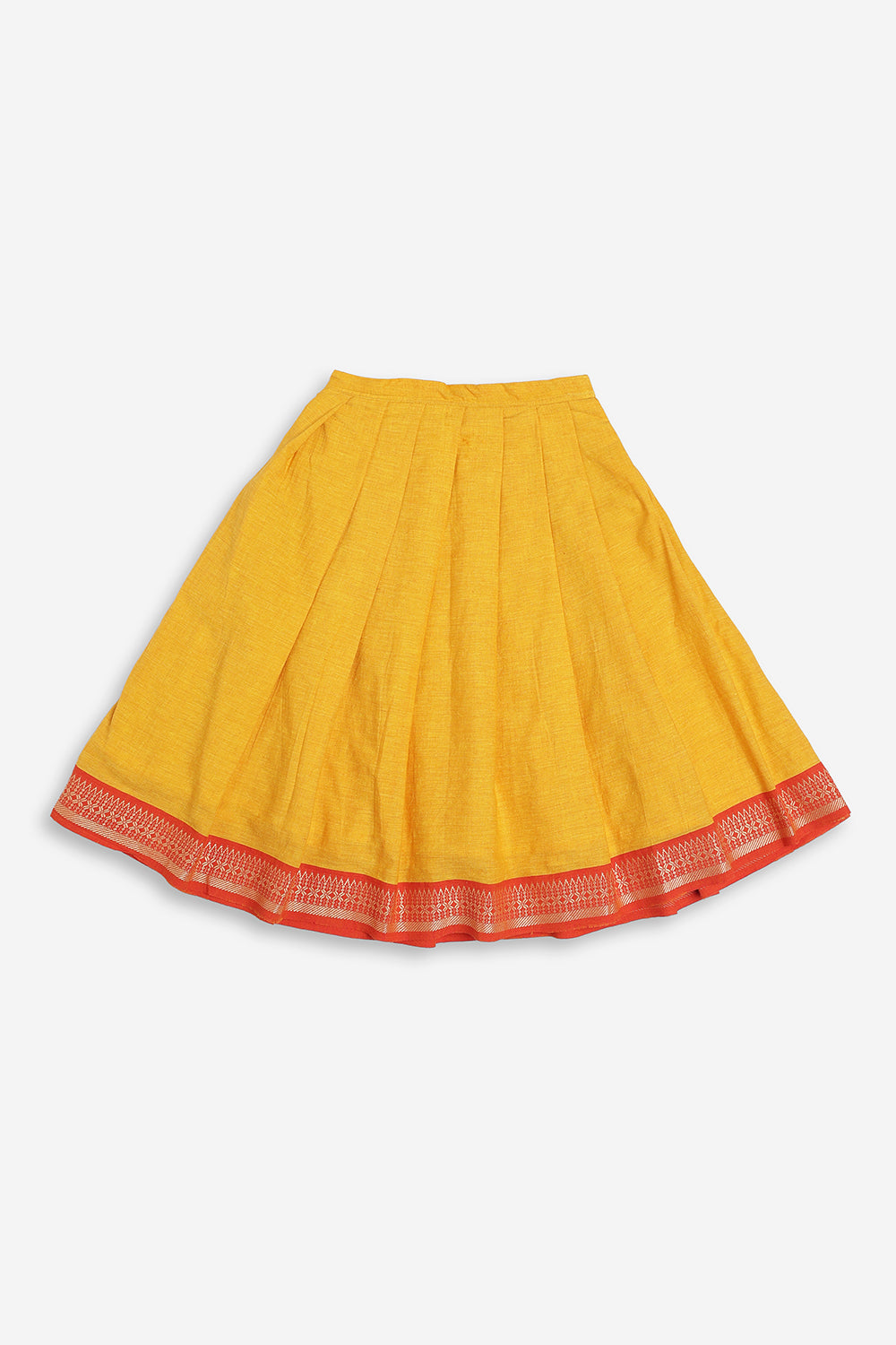 Chittythali Girls Handloom Cotton Pavadai Set | Mangalagiri Style Panelled Tie-Up Top with Knife Pleated Skirt | Traditional Ethnic Dress for Girls - PS93