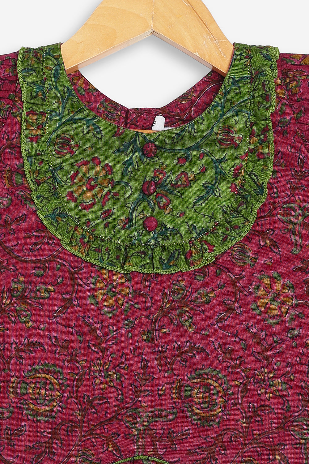 Chittythali Girls Cotton Silk Blend Pavadai Set | Pintuck Sleeve Top with Yoke Patchwork & Kali Skirt | Traditional Ethnic Festive Dress for Girls - PS33