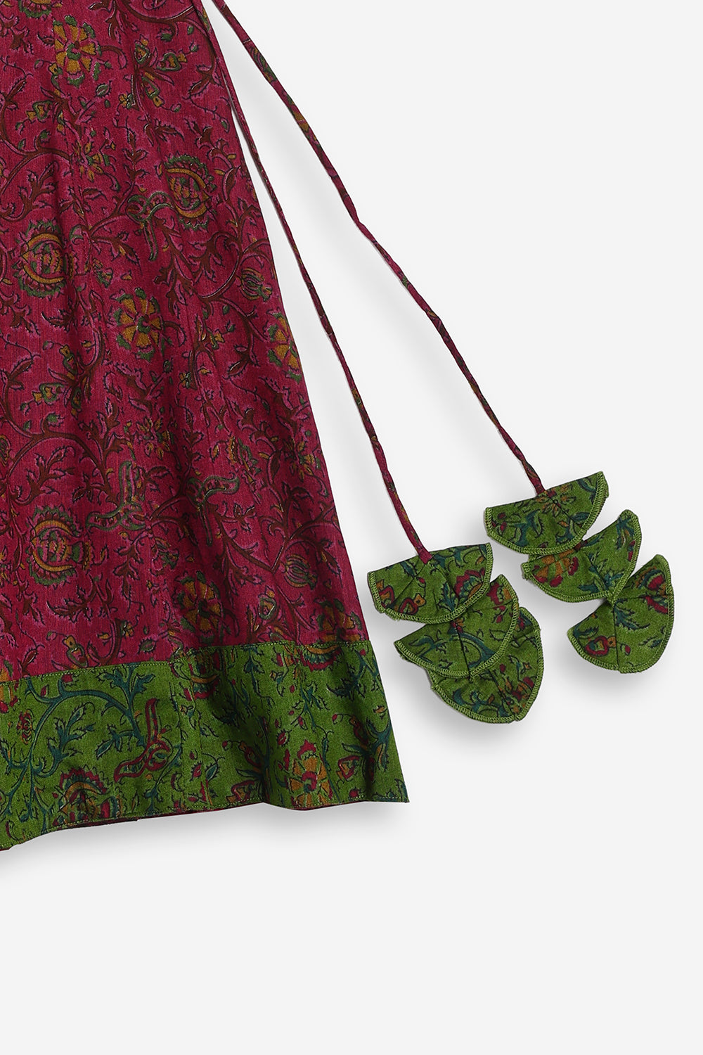 Chittythali Girls Cotton Silk Blend Pavadai Set | Pintuck Sleeve Top with Yoke Patchwork & Kali Skirt | Traditional Ethnic Festive Dress for Girls - PS33