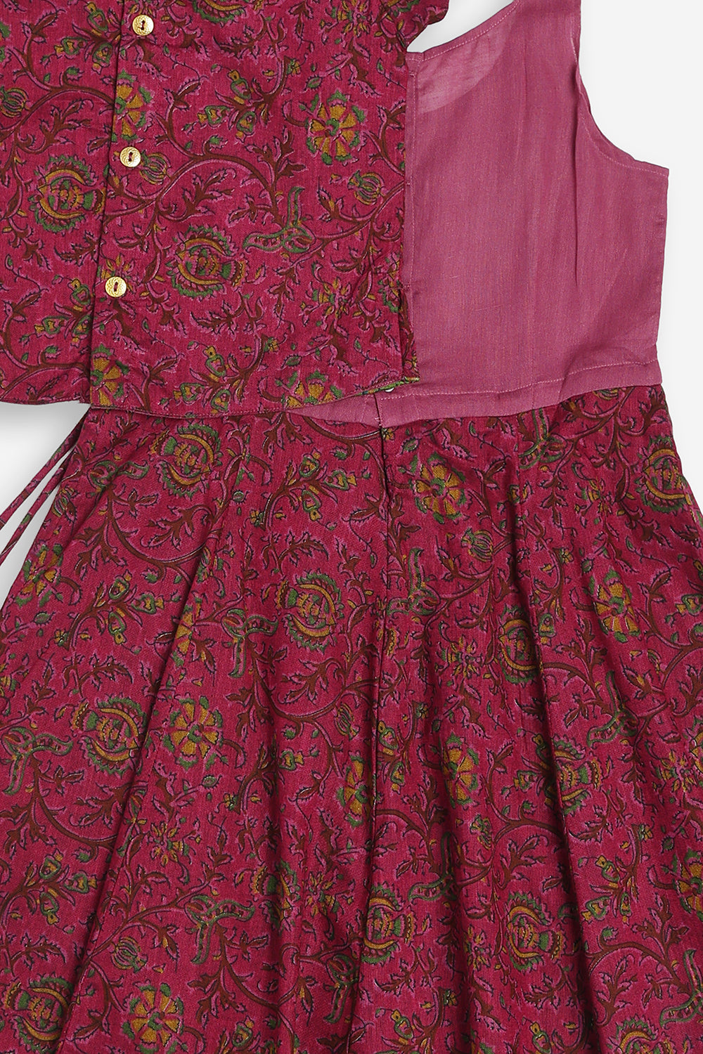 Chittythali Girls Cotton Silk Blend Pavadai Set | Pintuck Sleeve Top with Yoke Patchwork & Kali Skirt | Traditional Ethnic Festive Dress for Girls - PS33