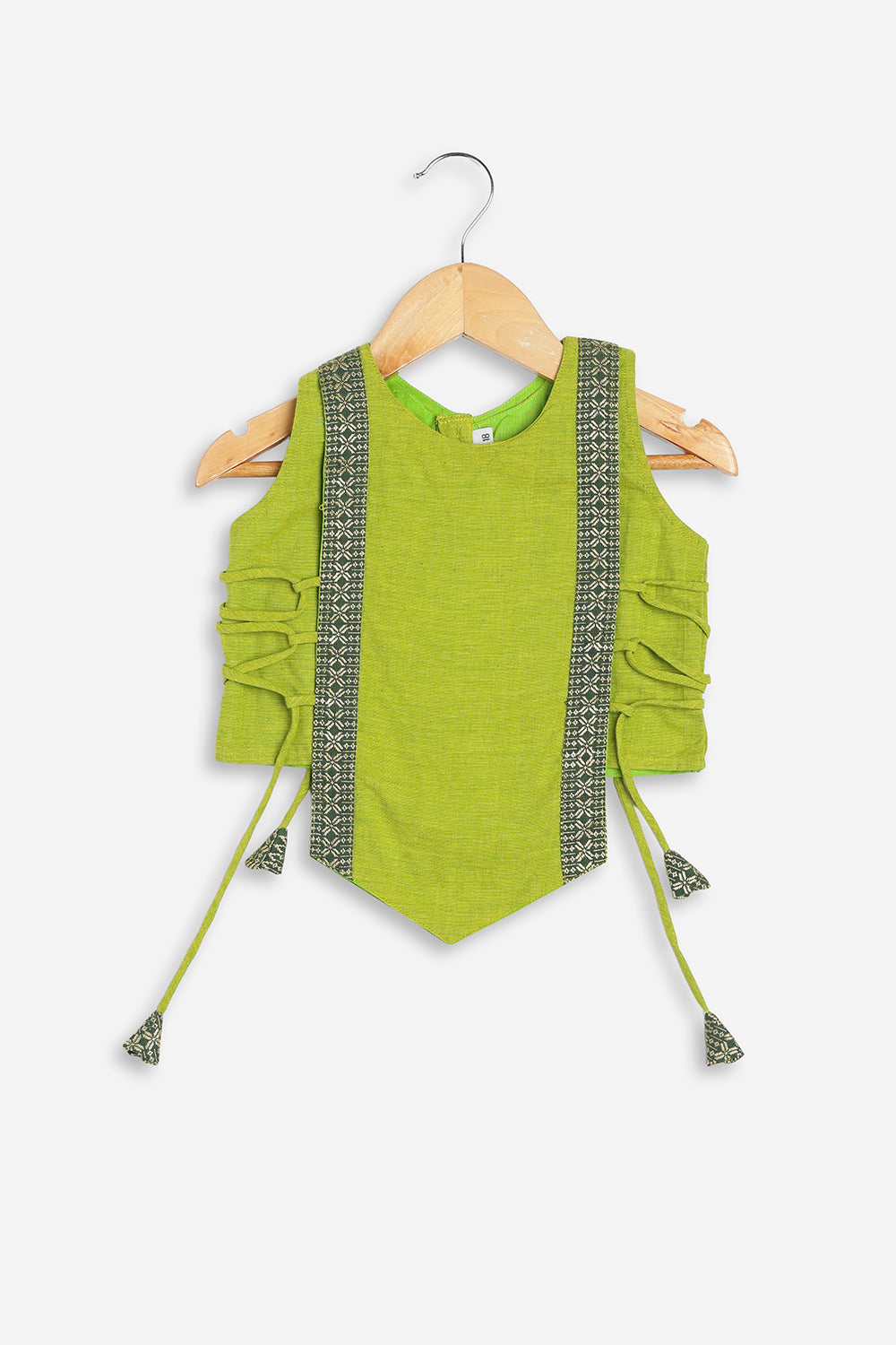 Chittythali Girls Handloom Cotton Pavadai Set | Mangalagiri Style Panelled Tie-Up Top with Knife Pleated Skirt | Traditional Ethnic Dress for Girls - PS93