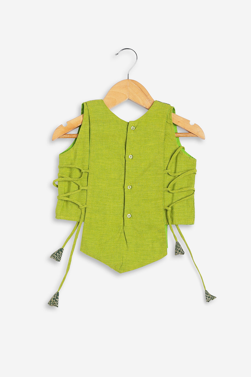 Chittythali Girls Handloom Cotton Pavadai Set | Mangalagiri Style Panelled Tie-Up Top with Knife Pleated Skirt | Traditional Ethnic Dress for Girls - PS93