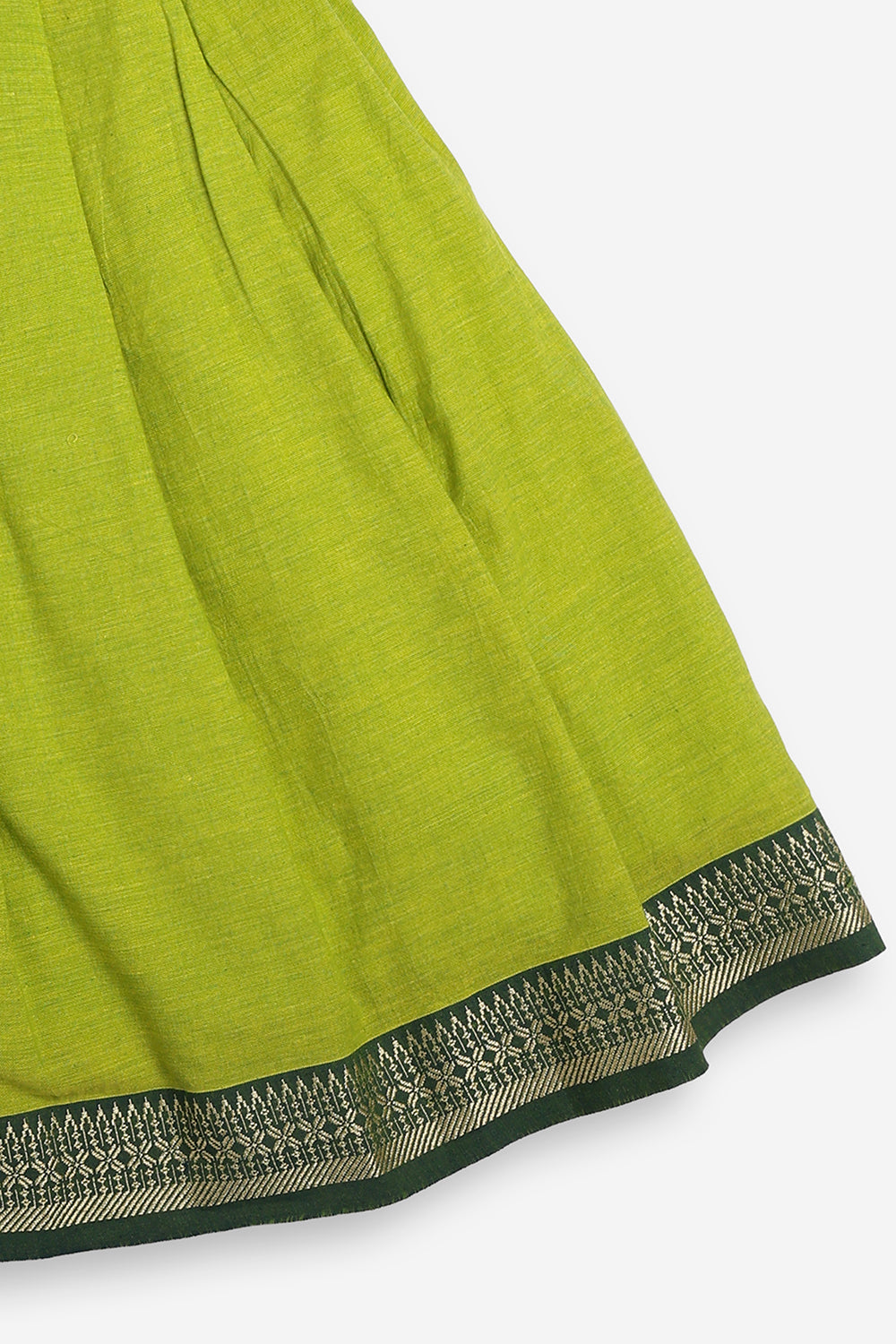 Chittythali Girls Handloom Cotton Pavadai Set | Mangalagiri Style Panelled Tie-Up Top with Knife Pleated Skirt | Traditional Ethnic Dress for Girls - PS93