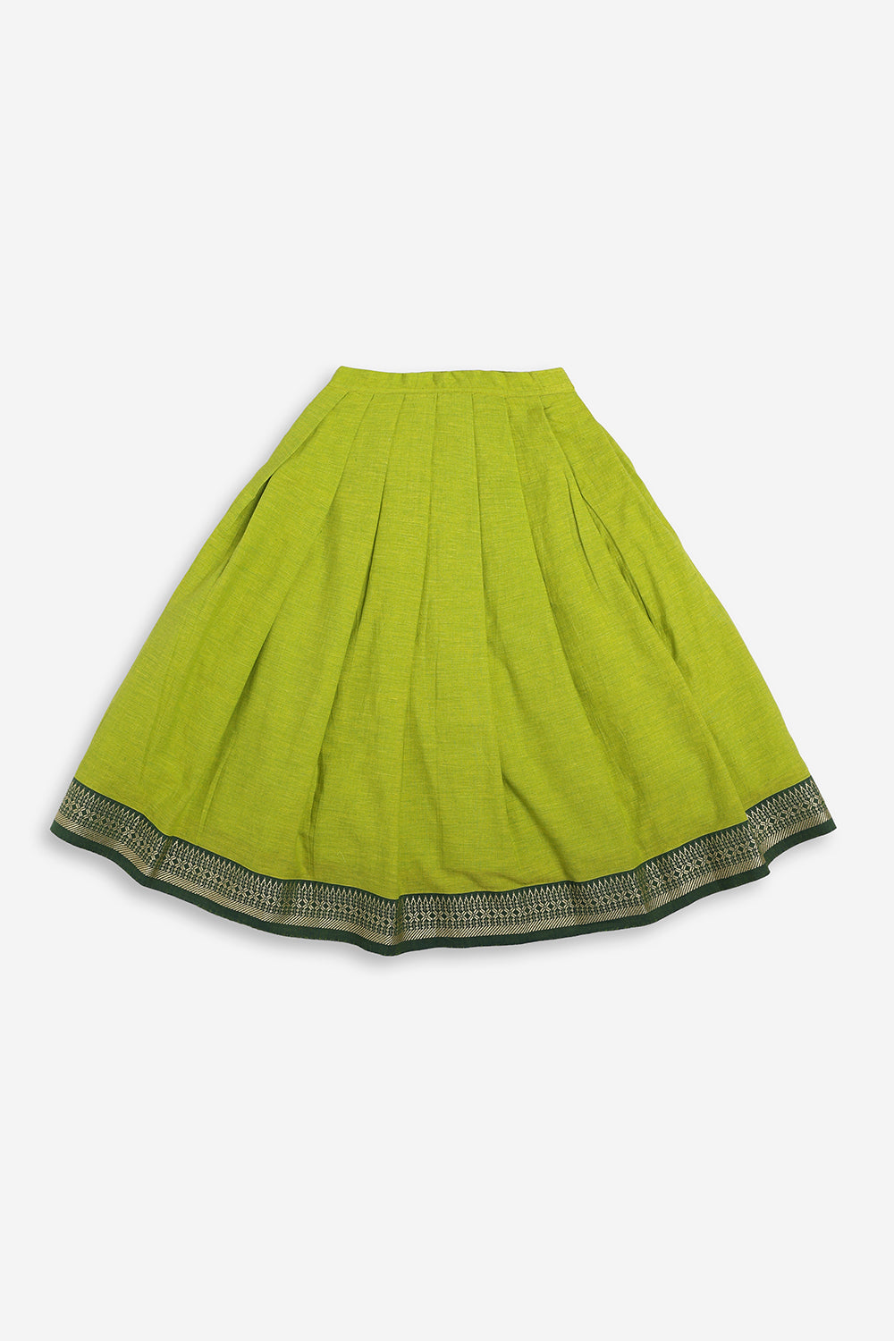 Chittythali Girls Handloom Cotton Pavadai Set | Mangalagiri Style Panelled Tie-Up Top with Knife Pleated Skirt | Traditional Ethnic Dress for Girls - PS93