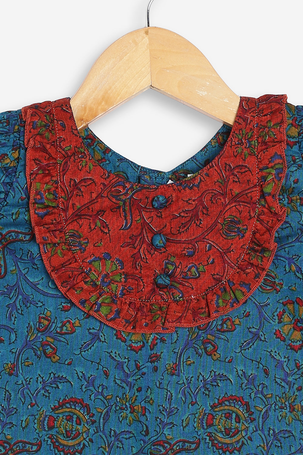 Chittythali Girls Cotton Silk Blend Pavadai Set | Pintuck Sleeve Top with Yoke Patchwork & Kali Skirt | Traditional Ethnic Festive Dress for Girls - PS33