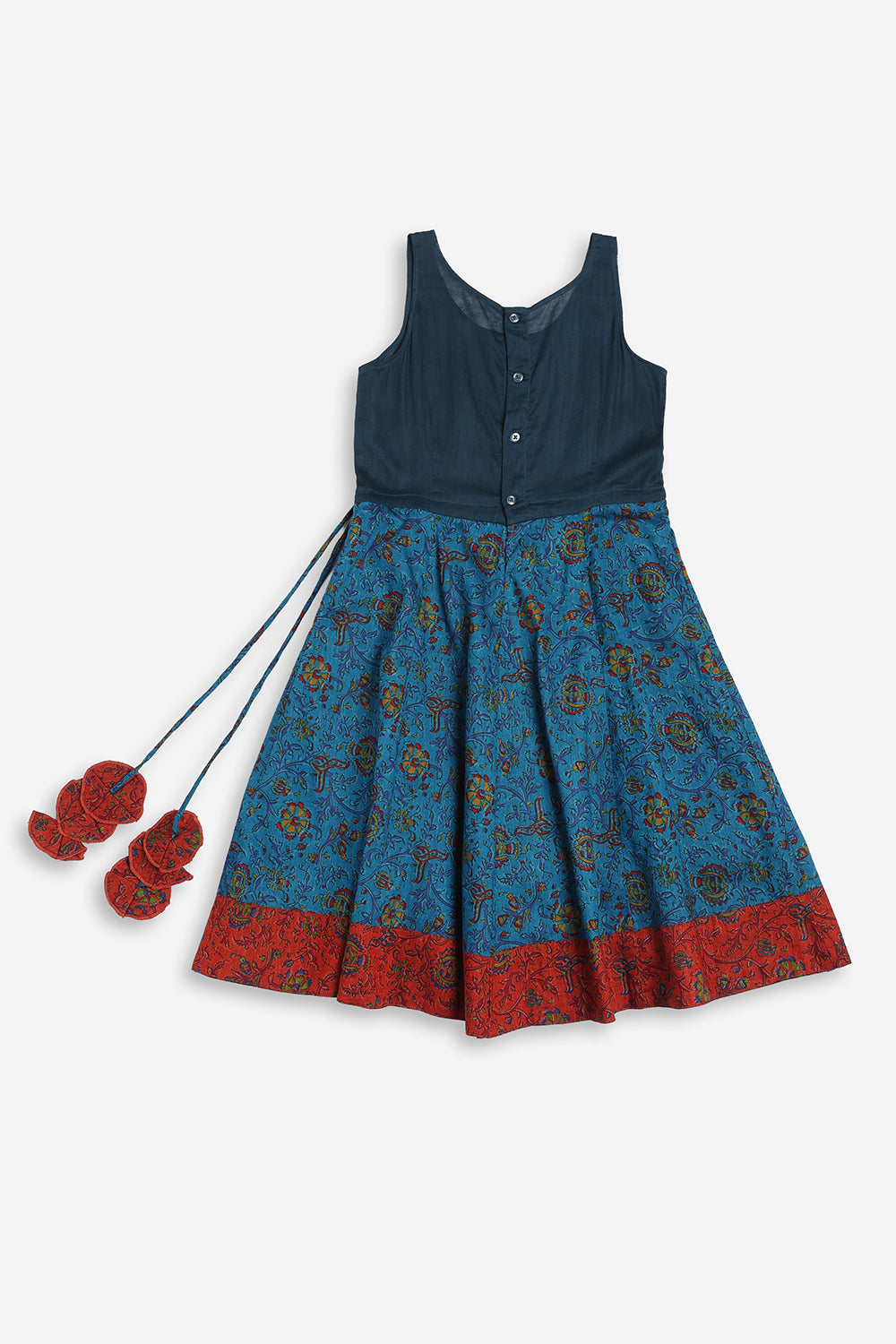 Chittythali Girls Cotton Silk Blend Pavadai Set | Pintuck Sleeve Top with Yoke Patchwork & Kali Skirt | Traditional Ethnic Festive Dress for Girls - PS33