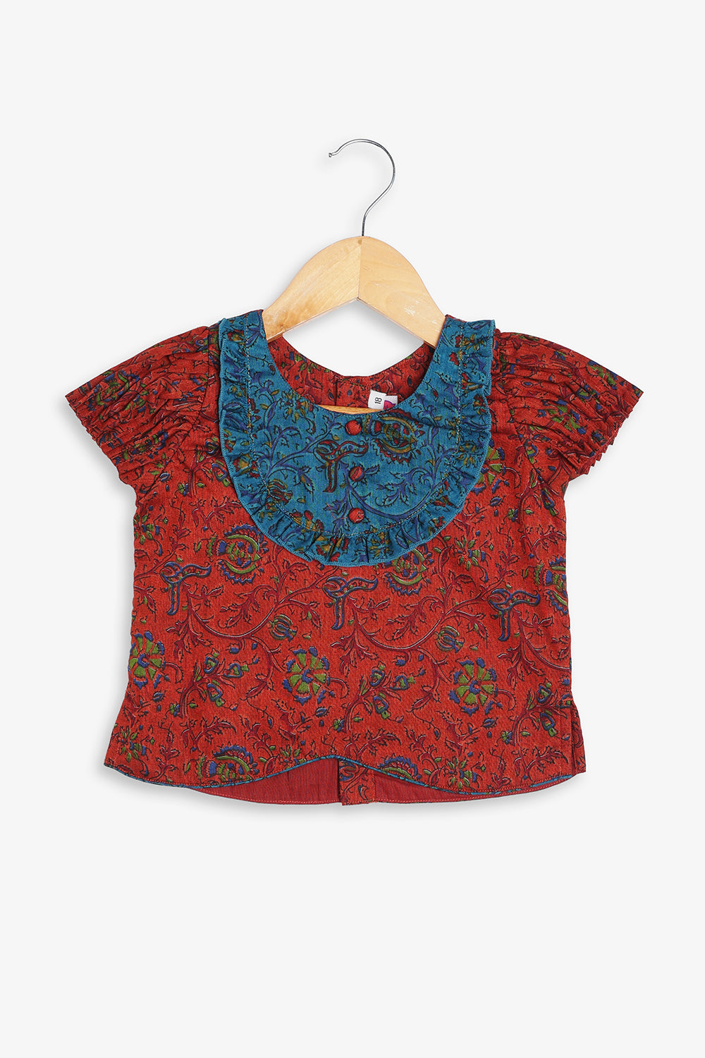 Chittythali Girls Cotton Silk Blend Pavadai Set | Pintuck Sleeve Top with Yoke Patchwork & Kali Skirt | Traditional Ethnic Festive Dress for Girls - PS33