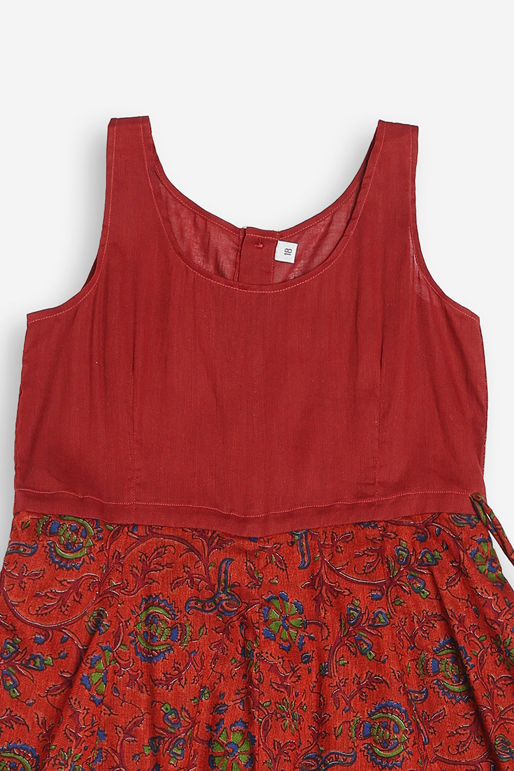 Chittythali Girls Cotton Silk Blend Pavadai Set | Pintuck Sleeve Top with Yoke Patchwork & Kali Skirt | Traditional Ethnic Festive Dress for Girls - PS33
