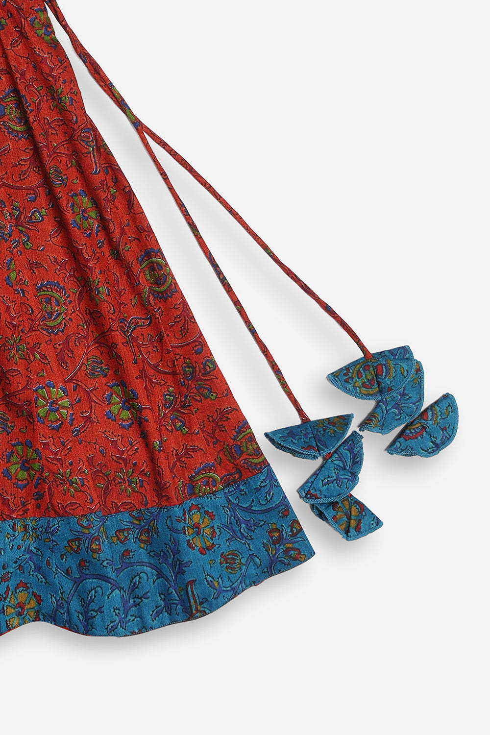 Chittythali Girls Cotton Silk Blend Pavadai Set | Pintuck Sleeve Top with Yoke Patchwork & Kali Skirt | Traditional Ethnic Festive Dress for Girls - PS33