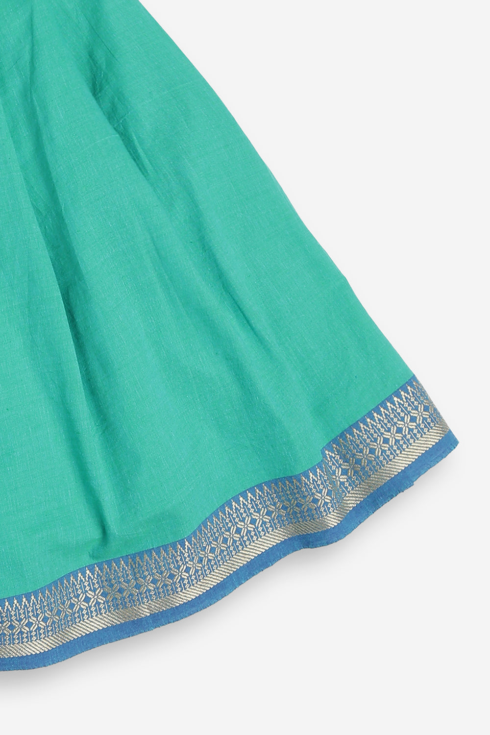 Chittythali Girls Handloom Cotton Pavadai Set | Mangalagiri Style Panelled Tie-Up Top with Knife Pleated Skirt | Traditional Ethnic Dress for Girls - PS93