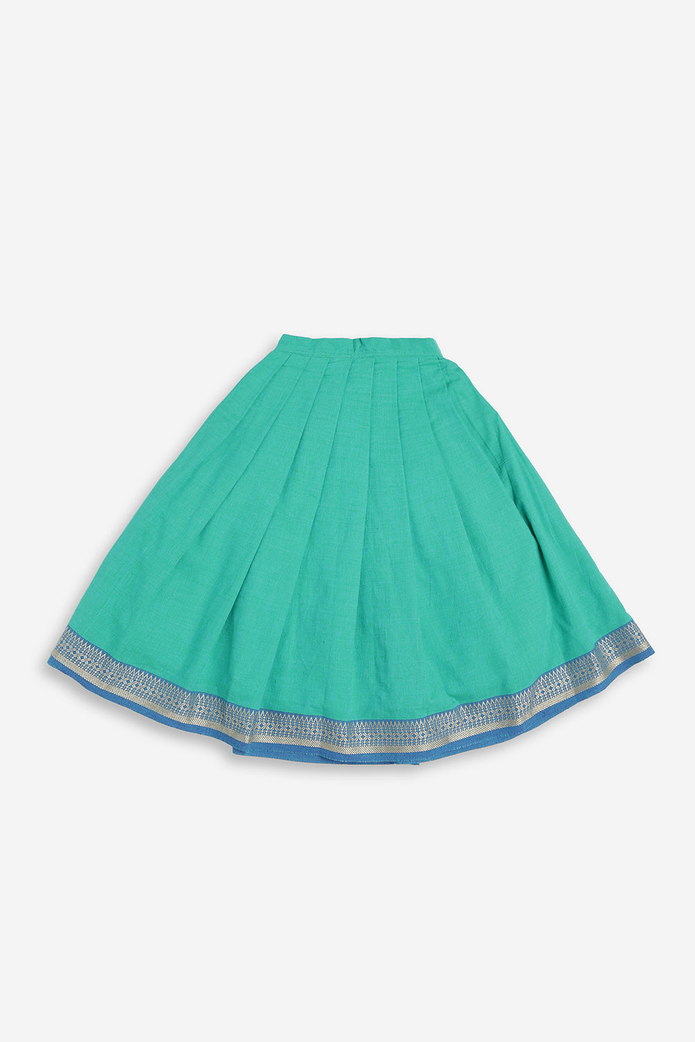 Chittythali Girls Handloom Cotton Pavadai Set | Mangalagiri Style Panelled Tie-Up Top with Knife Pleated Skirt | Traditional Ethnic Dress for Girls - PS93