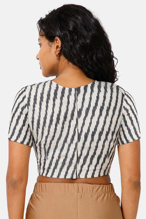 Naiduhall Princess Cut High Neck Short Sleeve Ikat Blouse - White - BU09