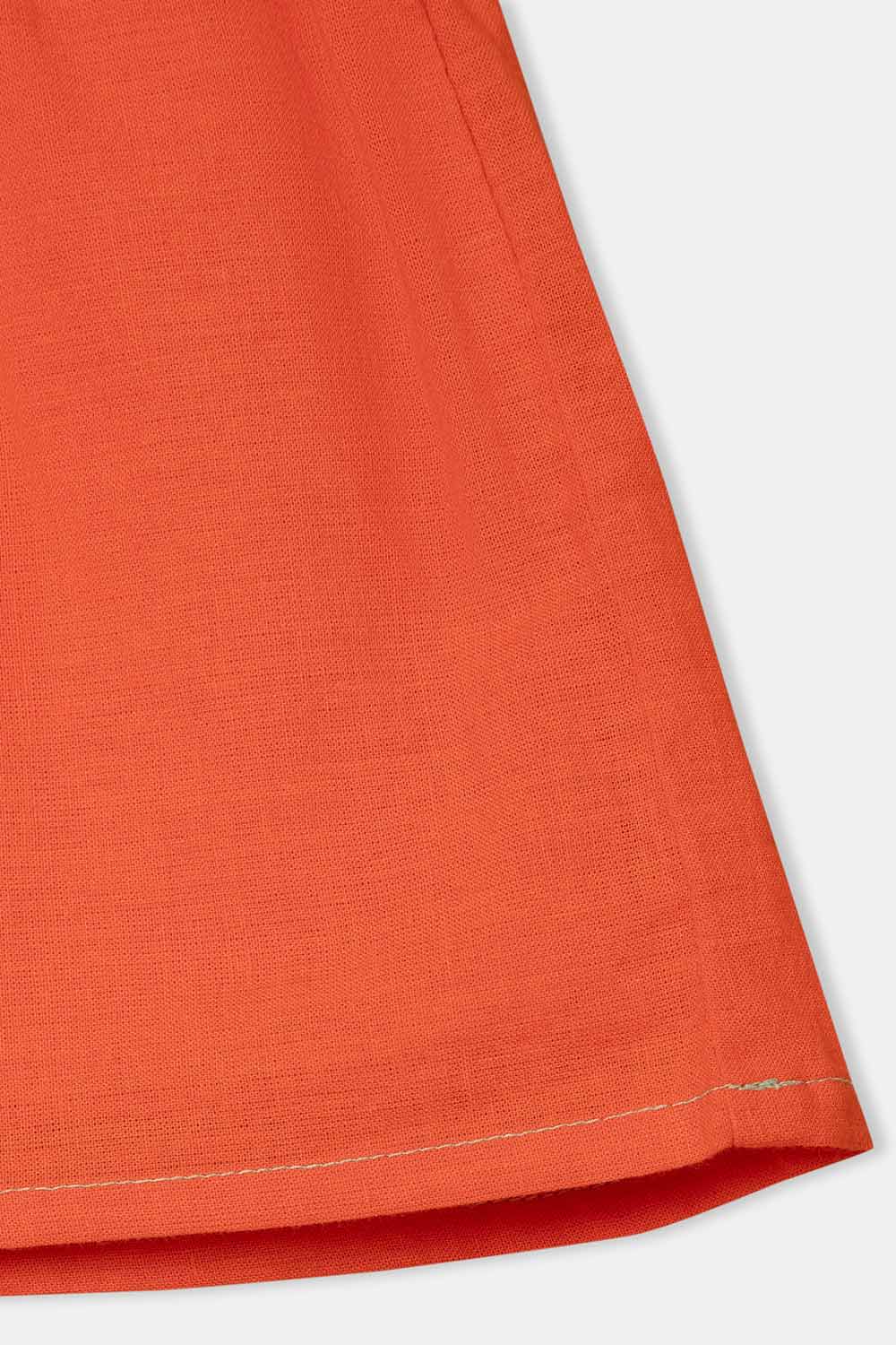 Chittythalli Round Neck Knee-Length Frock with Ruffle Detailing and Hand Embroidery - Orange  - FR34