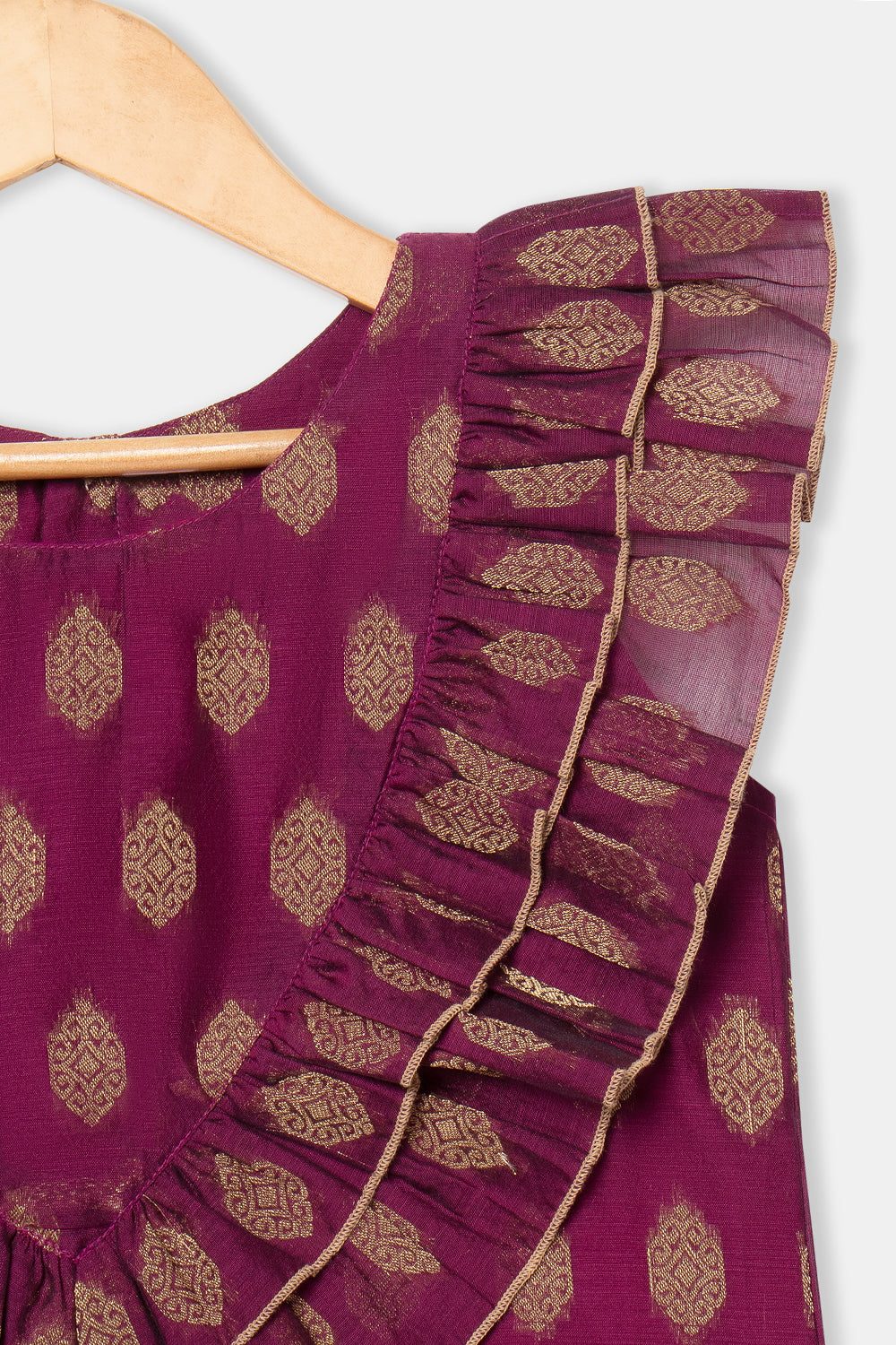 Chittythalli Girls Pavadai Set with Two-Layer Ruffle Top & Tassel-Detail Kali Skirt - Purple - PS79