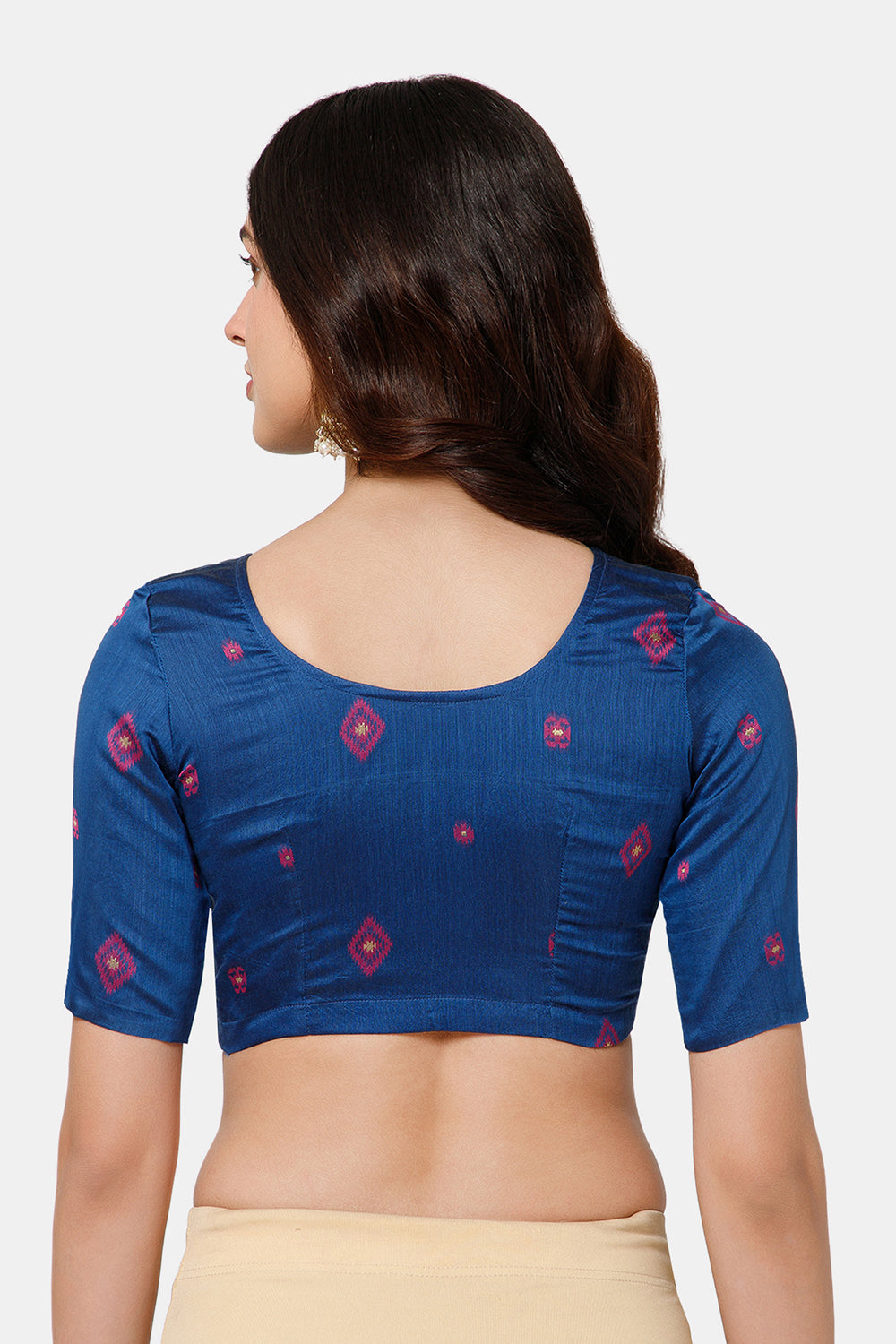 Naidu Hall Women’s Princess Cut Printed Readymade Saree Blouse U-Neck Front Open with Elbow Sleeves & Princess Cut | Elegant Everyday & Ethnic Wear - BU17
