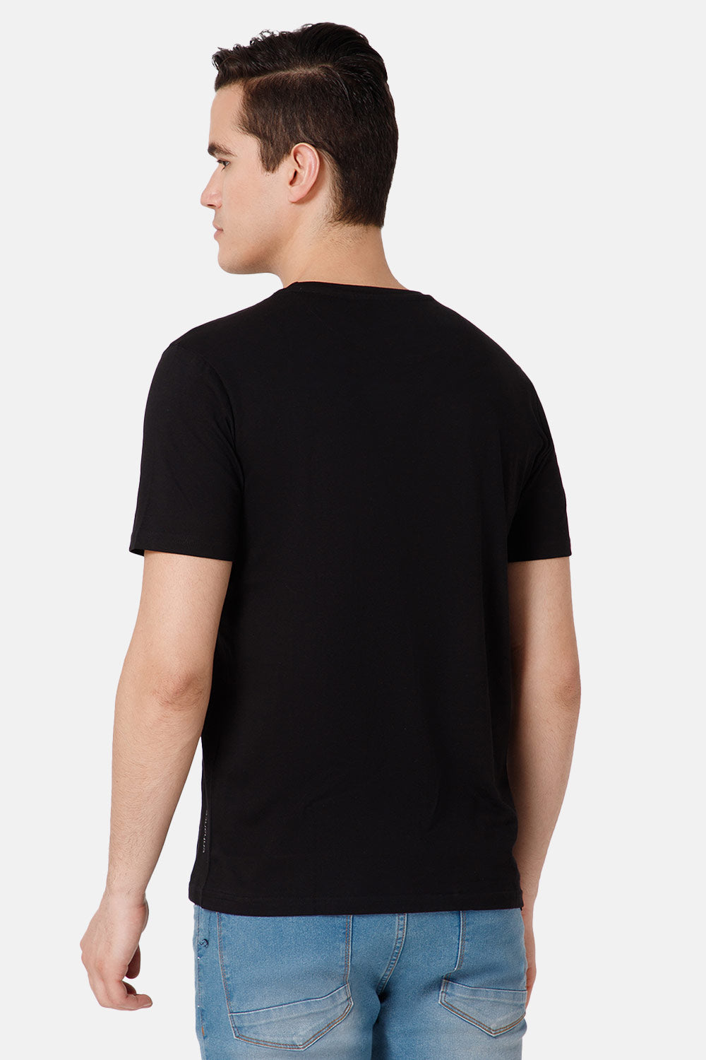 Enhance Printed Crew Neck Men's Casual T-Shirts - Black - TS36