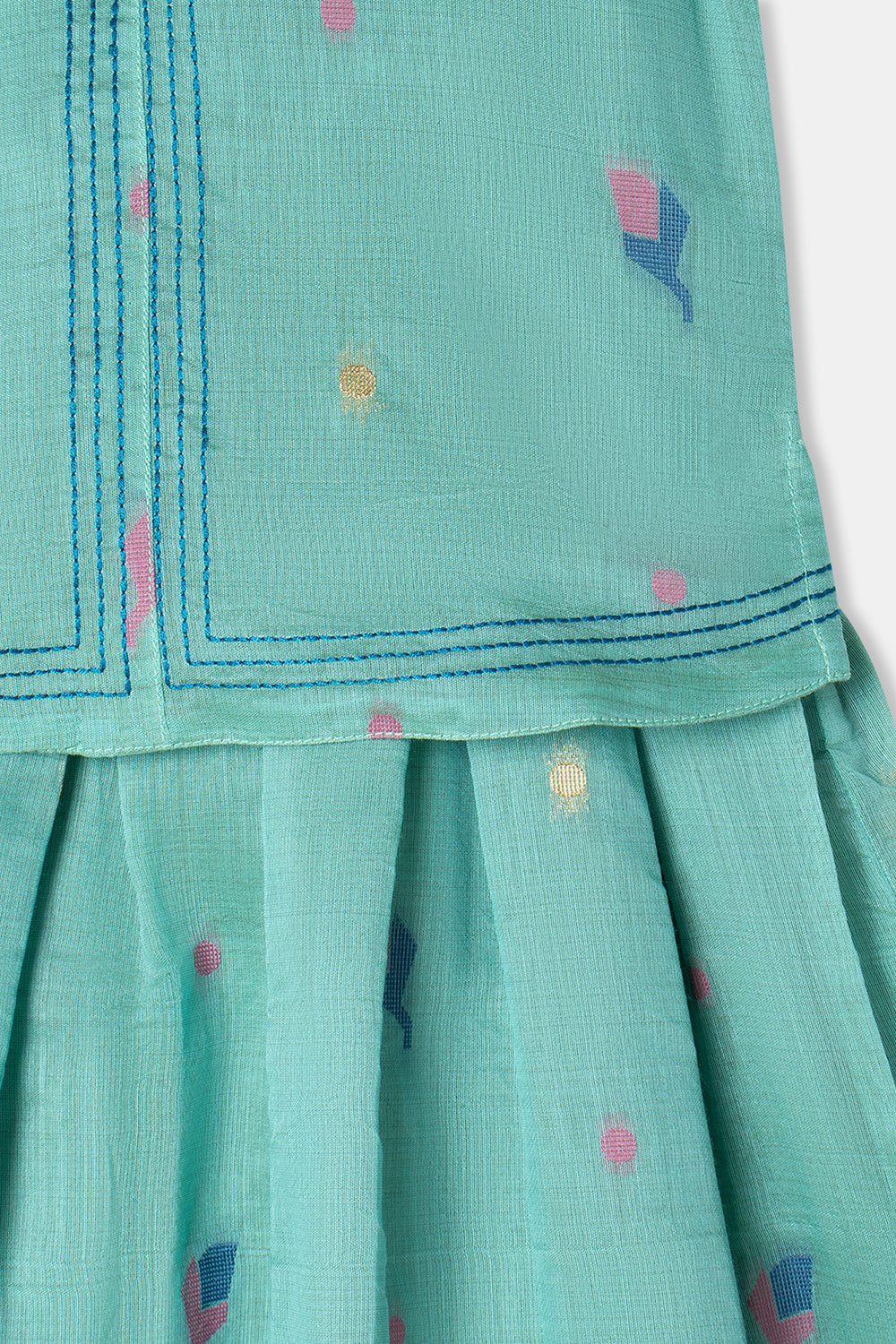 Chittythalli Girls Pavadai Set Cotton Blend with Sweetheart Neckline & Box Pleat Skirt - PS75