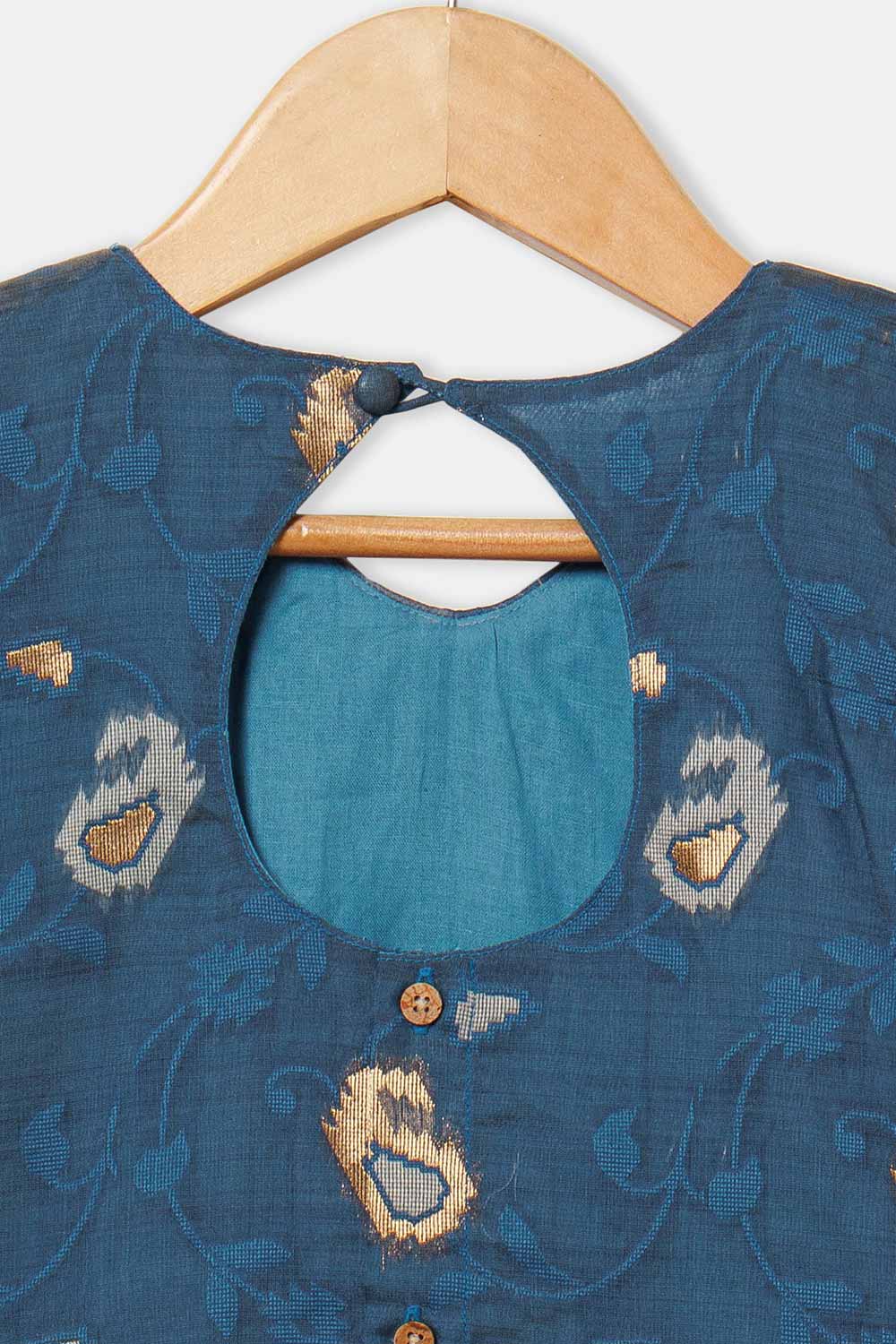 Chittythalli Girls’ Ethnic Pavadai Set – Sleeveless V-Neck Top with Flared Kali Skirt & Tassel Detailing - Navy Blue - PS60