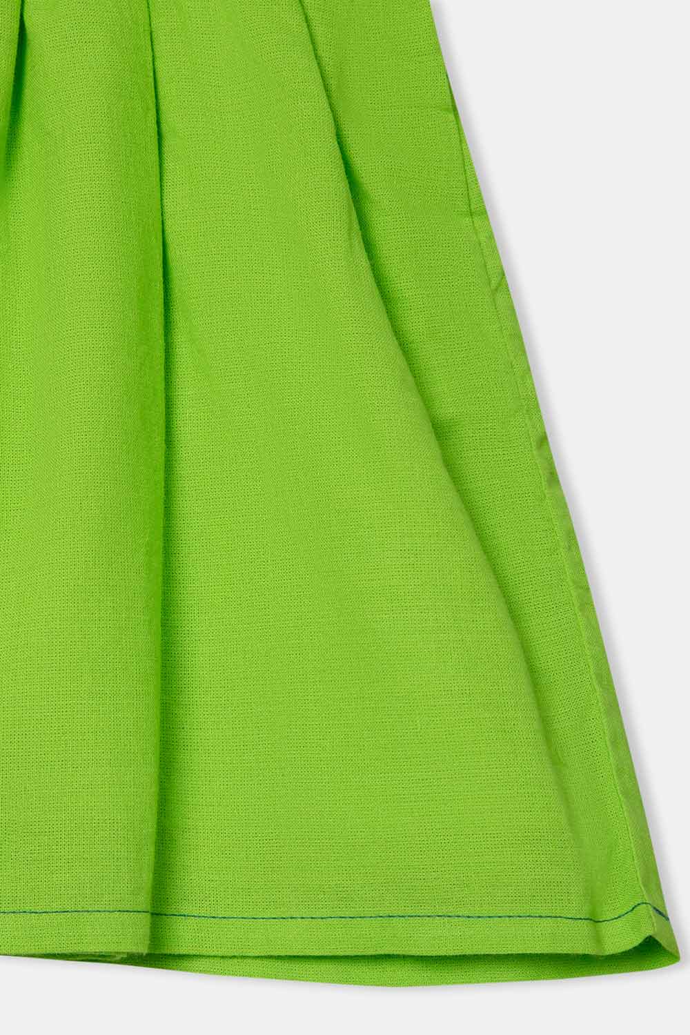 Chittythalli Round Neck Knee-Length Frock with Ruffle Detailing and Hand Embroidery - Green  - FR34