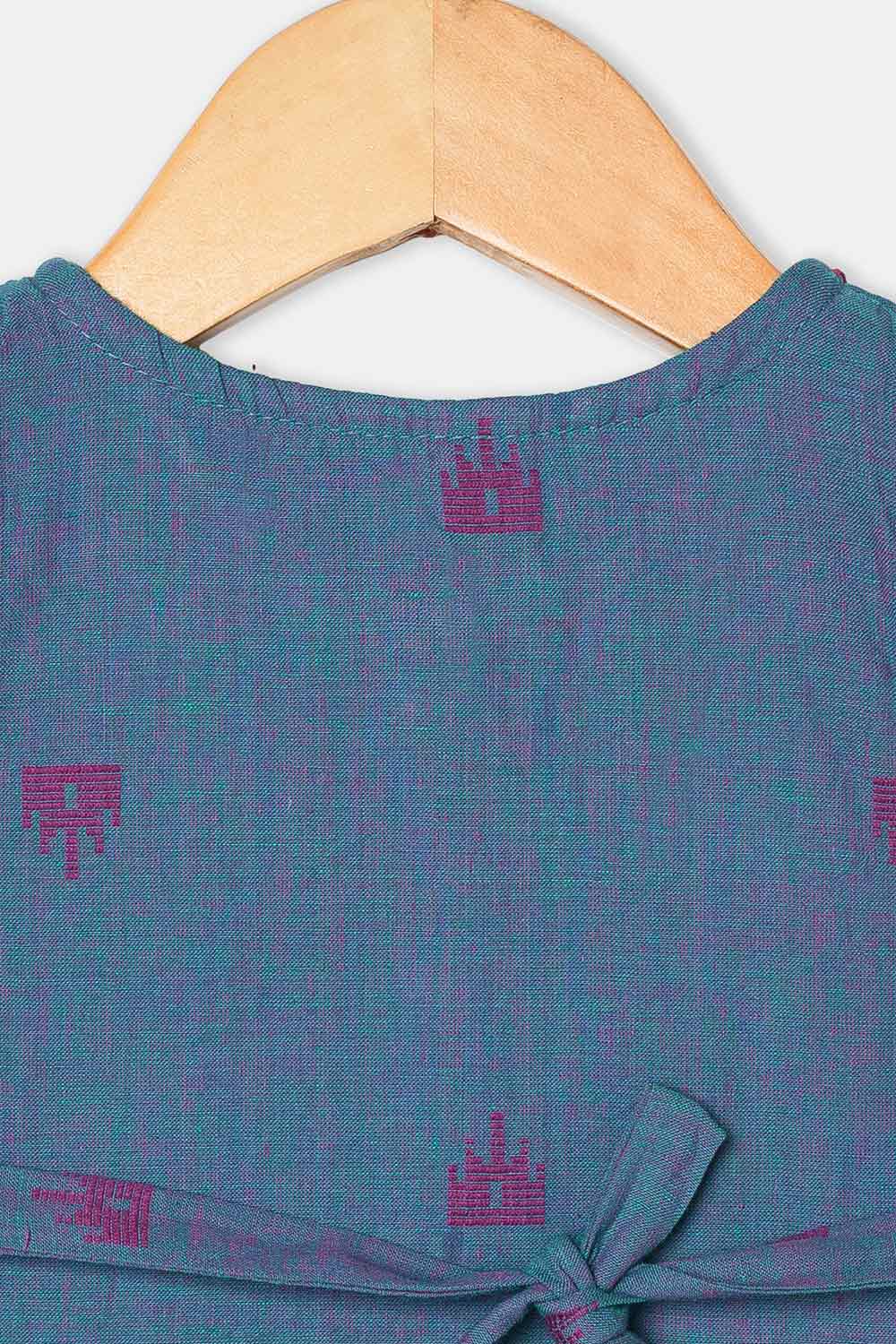 Chittythalli Girls Ethnic Frock Cotton Sleeveless Dress with Peter Pan Collar, Knife Pleats and Gathered Skirt- Blue - FR40