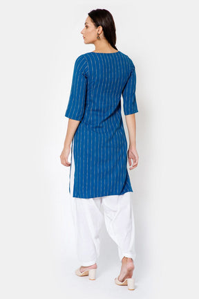 Mythri Women Knee Length Straight Kurtha - Blue - KU34