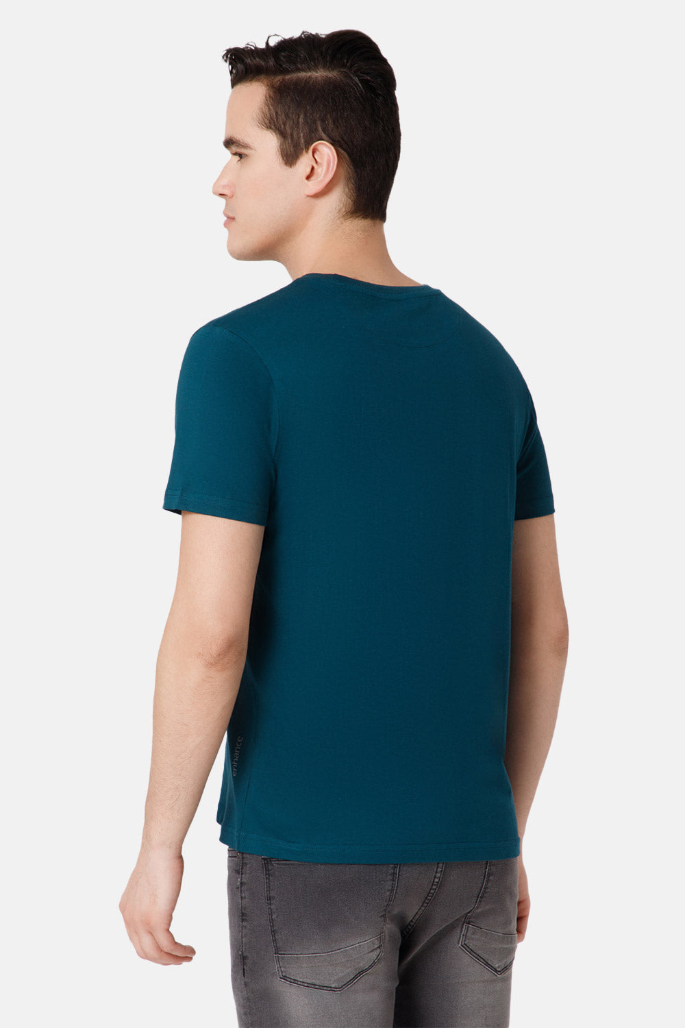 Enhance Printed Crew Neck Men's Casual T-Shirts - Teal - TS09