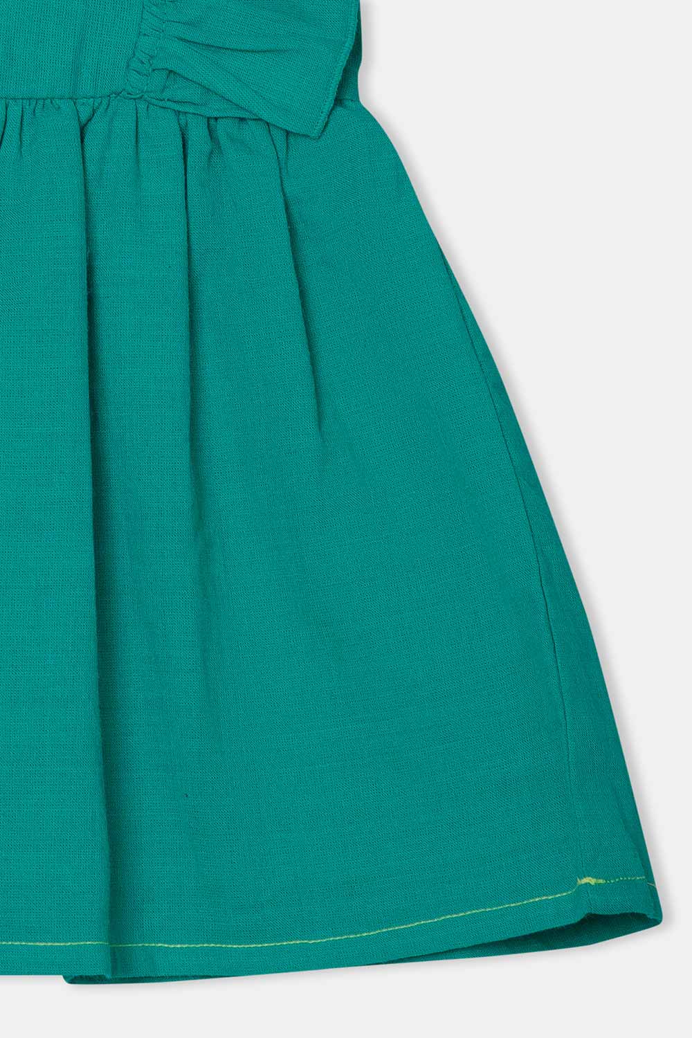 Chittythalli Round Neck Knee-Length Frock with Ruffle Detailing and Hand Embroidery - Teal Green - FR34