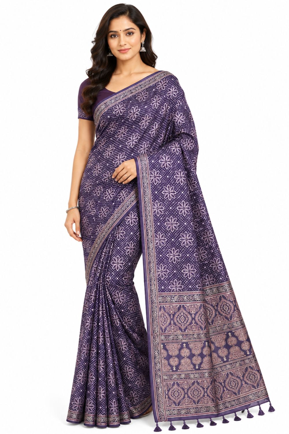 Women's Art Silk Tussar Silk Printed Saree with Blouse | Designer Ethnic Saree for Women | Festive, Wedding & Traditional Wear - Purple - 4338