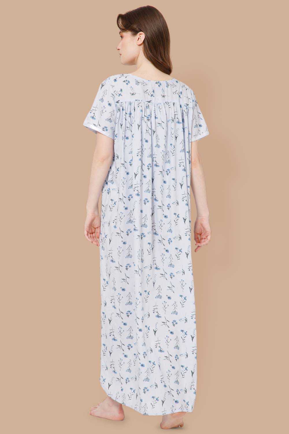 Naidu Hall Detailed Lace Nighty with Peter Pan Collar Neck - Blue - NT38