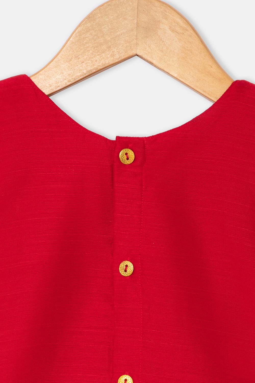 Chittythalli Girls Pavadai Set – Cotton Blouse with Brocade Collar & Zari Embroidery, Box Pleated Skirt - Red - PS80