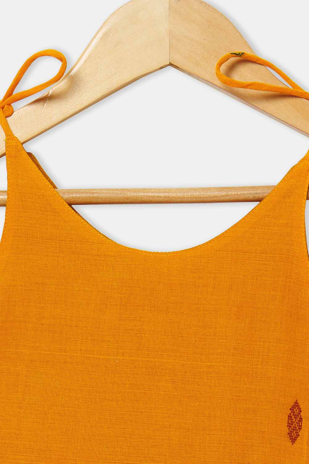 Chittythalli Girls’ Ethnic Frock – Sleeveless with Asymmetric Contrast Panel, Box Pleats & Zari Embroidery - Orange - FR41