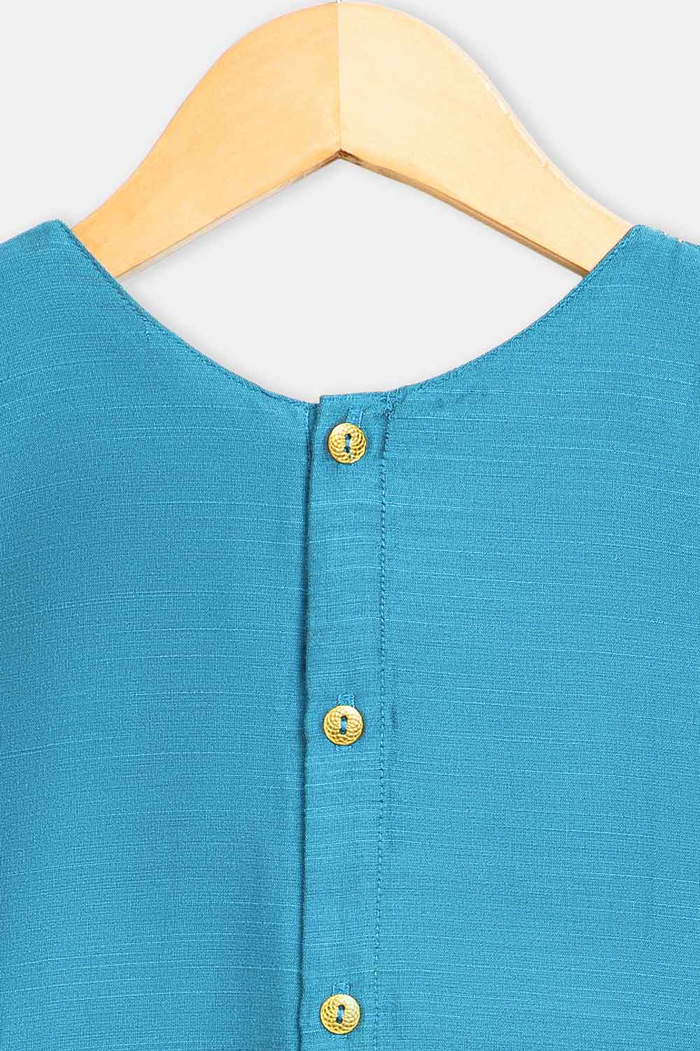 Chittythalli Girls’ Asymmetric Neck Pavadai Set – Brocade Skirt & Cotton Top - Blue - PS50