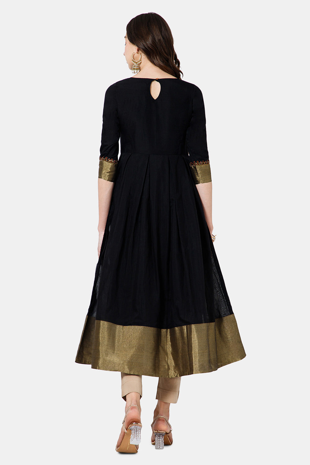 Mythri Women's Ethnic Wear Round Neck Anarkali dress with 3/4 sleeve - Black - KU49