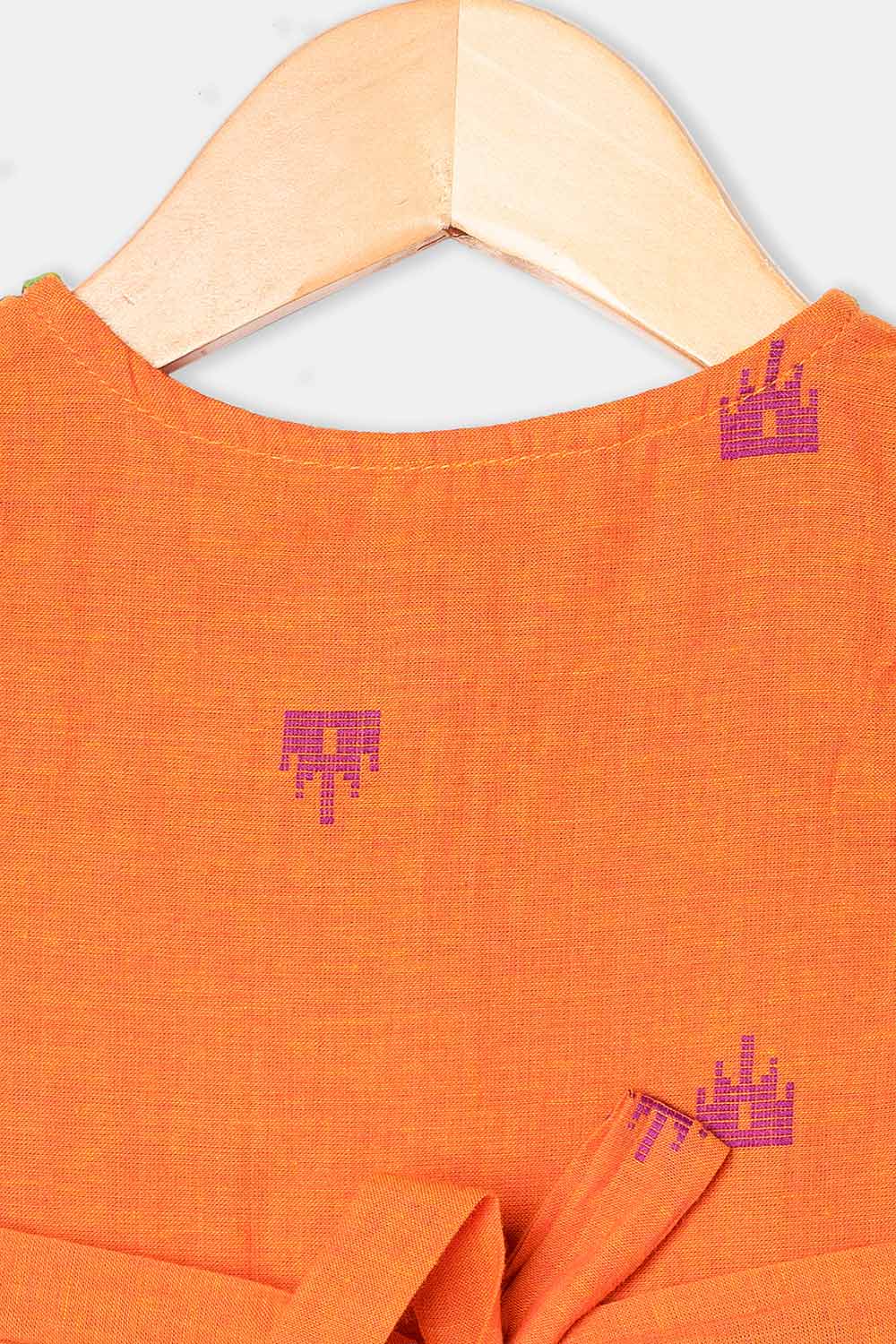 Chittythalli Girls Ethnic Frock Cotton Sleeveless Dress with Peter Pan Collar, Knife Pleats and Gathered Skirt- Orange - FR40