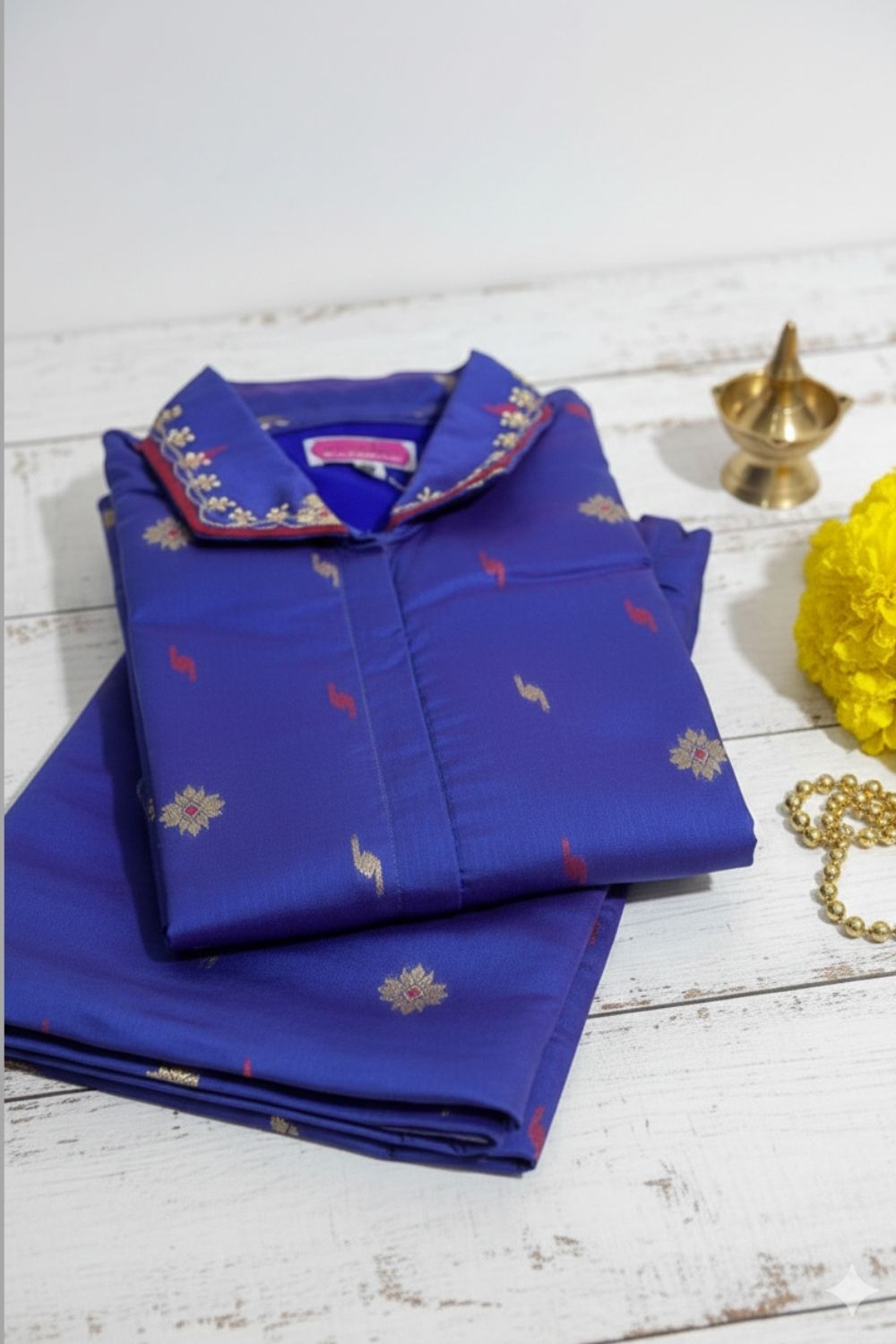 Chittythalli Girls Chanderi Cotton Pavadai Set | Peplum Panelled Top with Pleated Jamdani Border Skirt - PS98