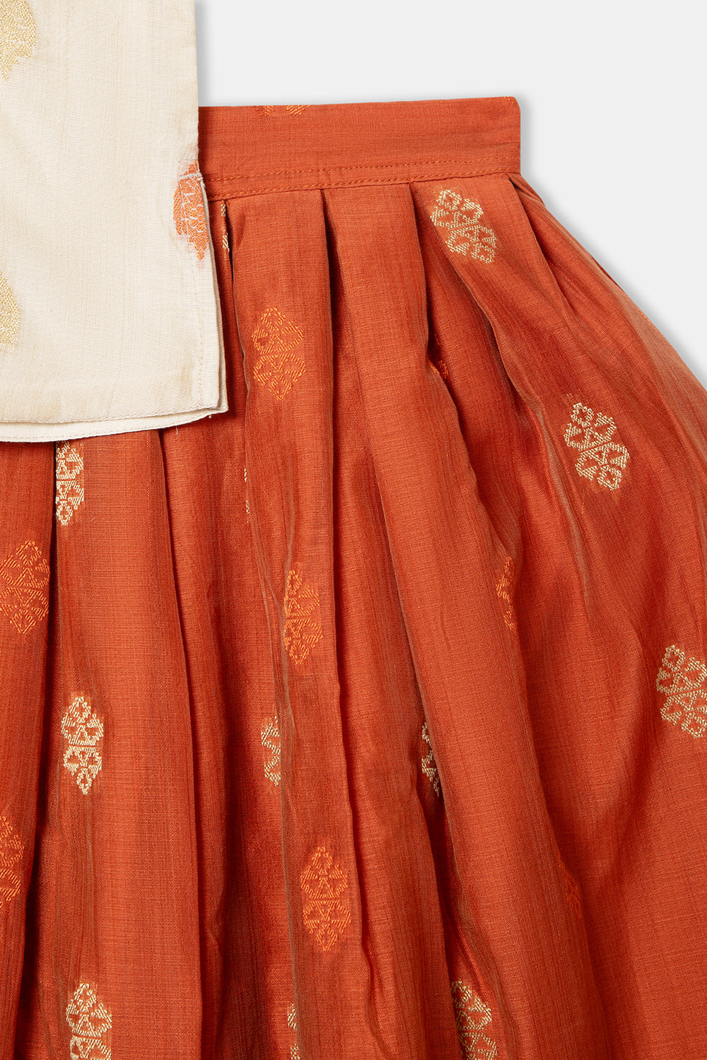 Chittythalli Ruffle Detailing Short Sleeve Ethnic Pavadai Set - Orange - PS28