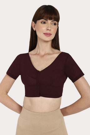 Naidu Hall Round neck short sleeve blouse - Dark Wine