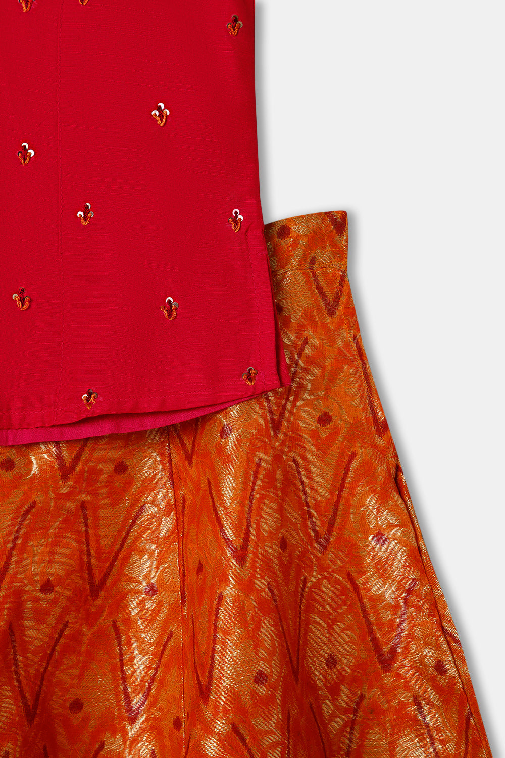 Chittythalli Girls Ethnic wear  Cotton blend  Pavadai Set with  Round Neck Puff Sleeve - Pink - PS36