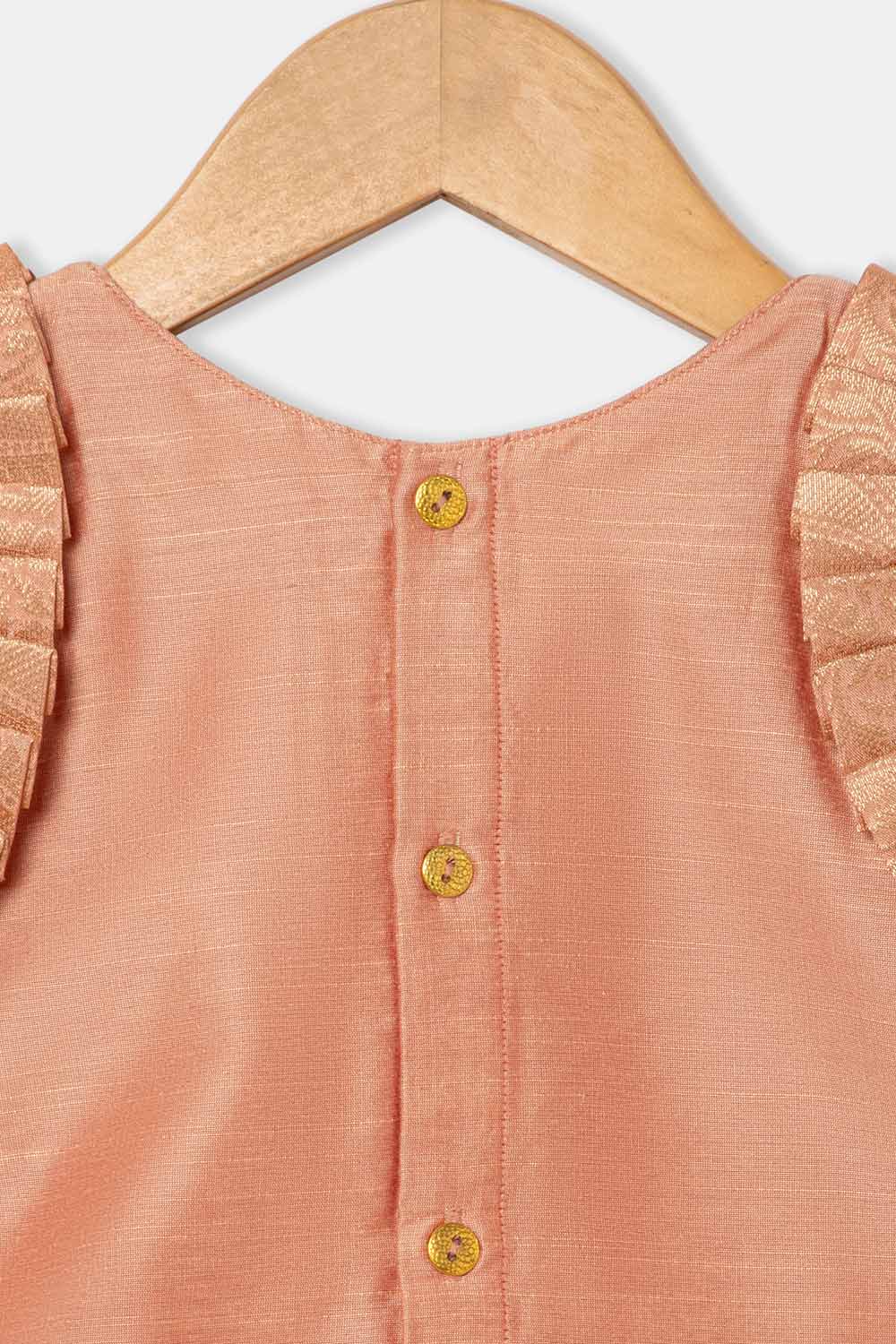 Chittythalli Girls Pavadai Set – Cotton Blend Box Pleated Skirt with Embroidered Butta Blouse - Peach - PS47