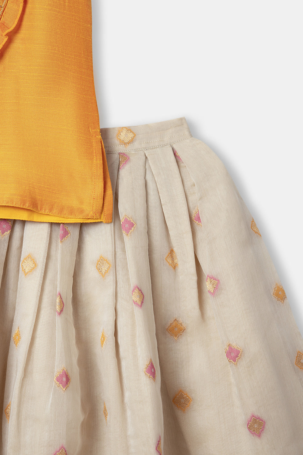 Chittythalli Girls Ethnic Wear Pavadai Set Ruffle Sleeves With Kasuti Hand Embroidery - Yellow  - PS73