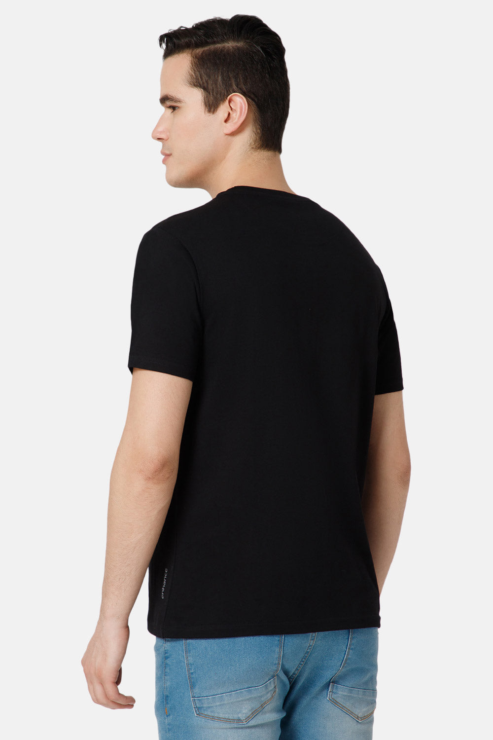 Enhance Printed Crew Neck Men's Casual T-Shirts - Black - TS12